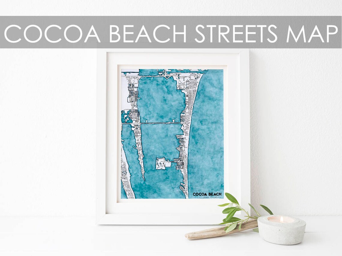 Cocoa Beach Watercolor and Ink Streets Map / Florida Wall Art Etsy