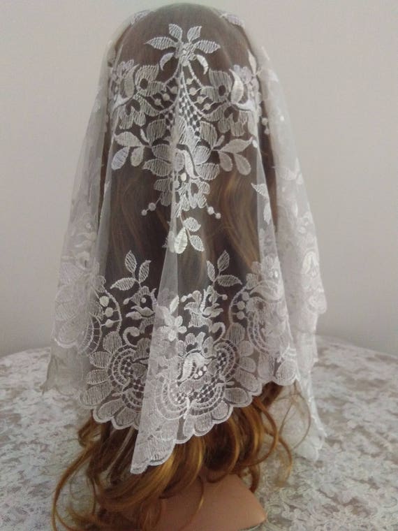 Ivoire Broderie Dentelle Espagnole Mantille Voile Triangle Dentelle Cape église Chapelle Mantille Dentelle