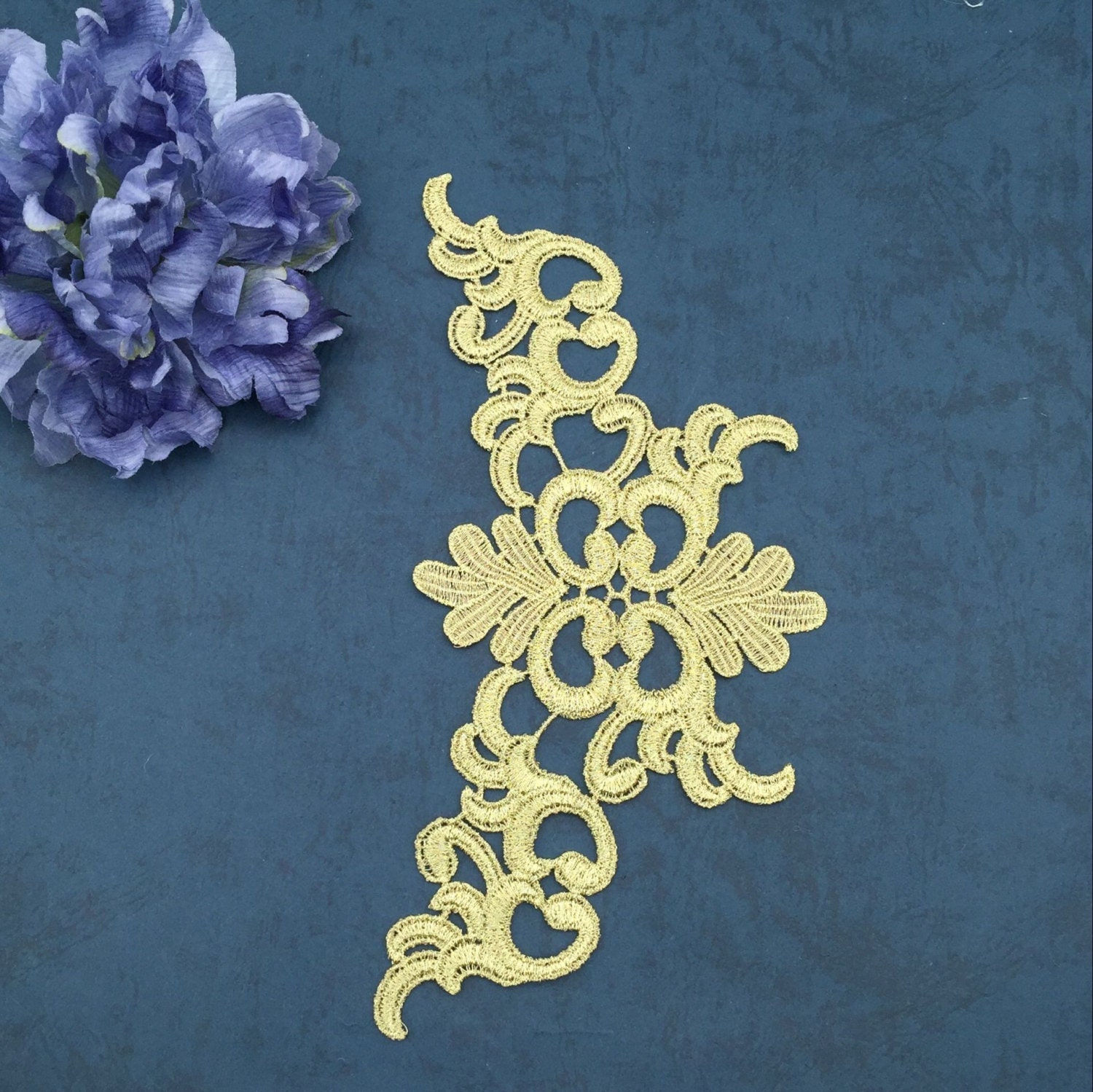 Gold Metallic Embroidery Lace Applique Retro Lace Applique Etsy