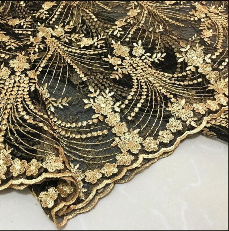 black and gold lace fabric