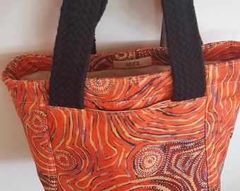 Tote bag for craft, lunch, knitting in  aboriginal themed fabric