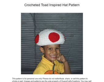PATTERN ONLY: INSTRUCTIONS for making your own Crocheted Toad Inspired Hat Pattern Adult Medium/Large