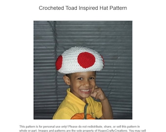 PATTERN ONLY: INSTRUCTIONS for making your own Crocheted Toad Inspired Hat Pattern Child Size