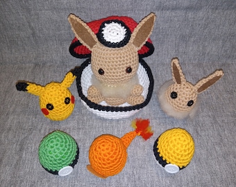 Crocheted Pokemon Inspired Gifts; Handmade Plushies, Fillable Eggs, and Baskets