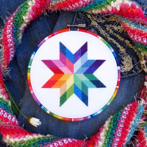Rainbow cross stitch pattern, star cross stitch rainbow, modern cross stitch pdf, rainbow pattern, modern needlepoint pattern, counted