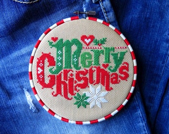 Merry Christmas cross stitch pattern, needlework sampler pdf, Christmas crafts, holiday cross stitch charts hand embroidery needlepoint