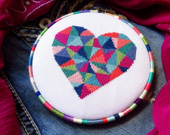 Valentines Day cross stitch pattern heart cross stitch chart geometric cross stitch heart simple cross stitch beginner pattern pdf download