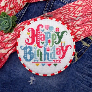 Alles Gute zum Geburtstag Kreuzstich Stickmuster pdf, Geburtstag Stickmuster Stickvorlage Stickbild Zählbild Stickerei gestickt bestickt Stickrahmen eBook