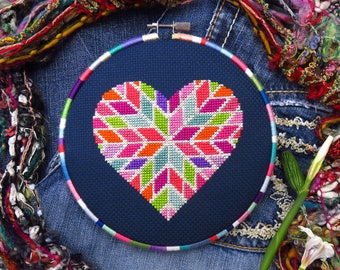 Valentines Day cross stitch heart, heart cross stitch pattern pdf, counted cross stitch love, Valentine DIY, geometric cross stitch pdf