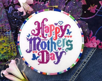 Happy Mothers Day cross stitch pattern pdf, mothers day gift for mom cross stitch, mother cross stitch sampler, love cross stitch gift