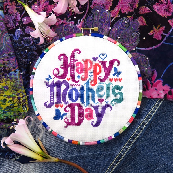 Happy Mothers Day cross stitch pattern pdf, mothers day gift for mom cross stitch, mother cross stitch sampler, love cross stitch gift