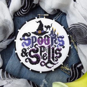 Halloween cross stitch pattern, witchy cross stitch sampler, spooky cross stitch witch, scary cross stitch Halloween needlepoint, embroidery