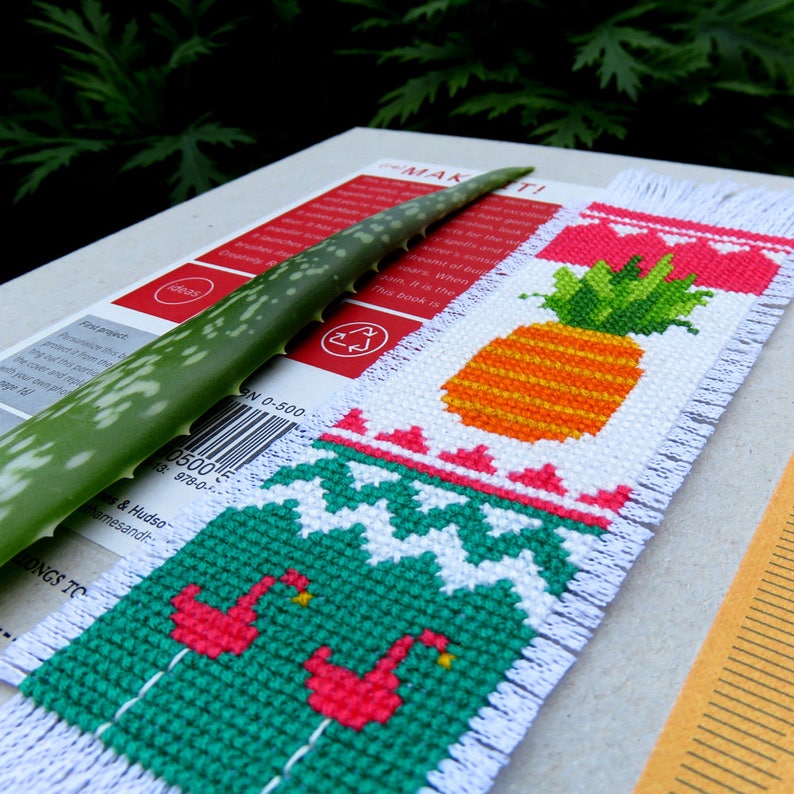 Pineapple cross stitch bookmark, pineapple needleworks, flamingo fruit cross stitch pineapple embroidery bookmark pattern needlework pattern