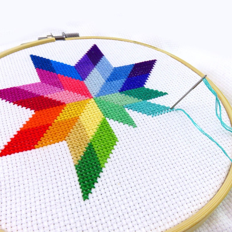 Rainbow Cross Stitch Pattern Star Modern Needlepoint Pattern Etsy