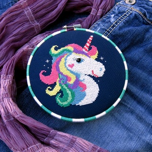 Unicorn cross stitch pattern, fantasy cross stitch, rainbow unicorn easy cross stitch, modern cross stitch, counted cross stitch unicorn