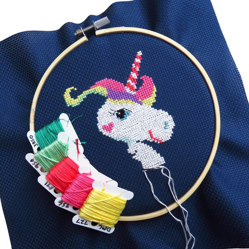 Unicorn cross stitch pattern, fantasy cross stitch, rainbow unicorn easy cross stitch, modern cross stitch, counted cross stitch unicorn