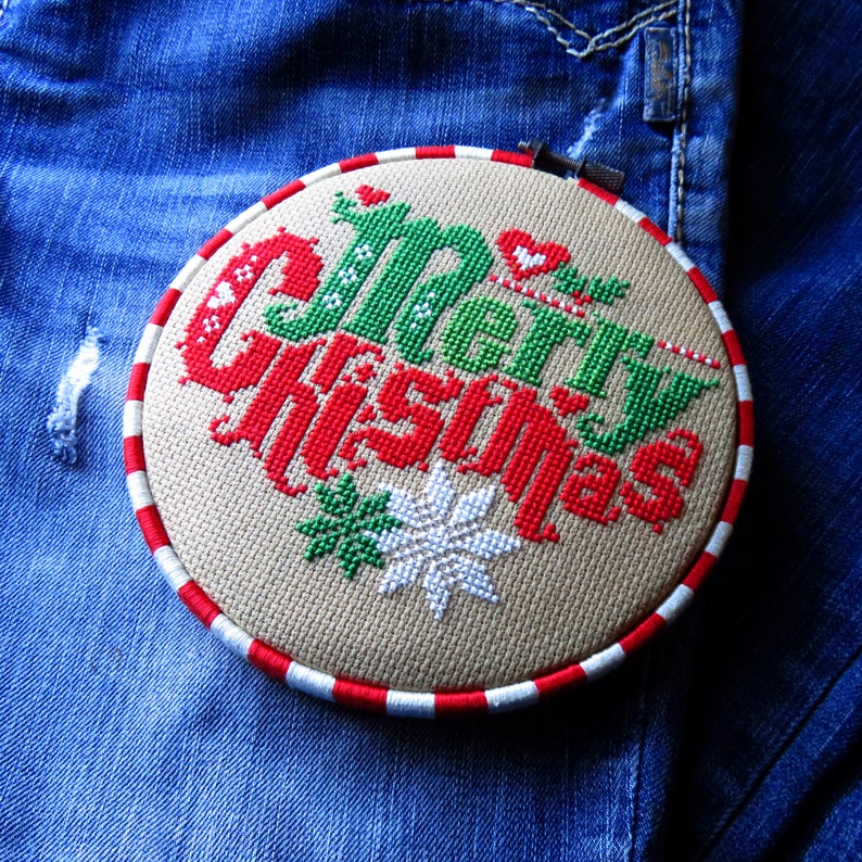 Merry Christmas cross stitch pattern, needlework sampler pdf, Christmas crafts, holiday cross stitch charts hand embroidery needlepoint