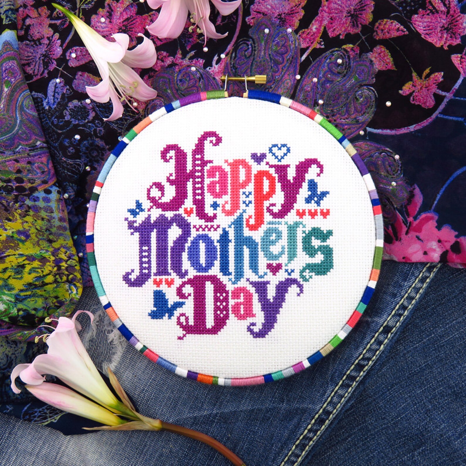 Happy Mothers Day Cross Stitch Pattern Pdf, Mothers Day Gift