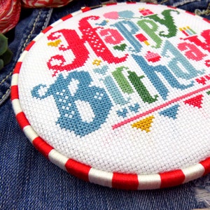 Happy birthday cross stitch pattern pdf, birthday embroidery design needlepoint, cross stitch quote, needlework samplers cross stitch charts