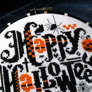 Happy Halloween cross stitch pattern, Halloween cross stitch sampler, spooky cross stitch, needlepoint, embroidery pattern, cross stitch pdf