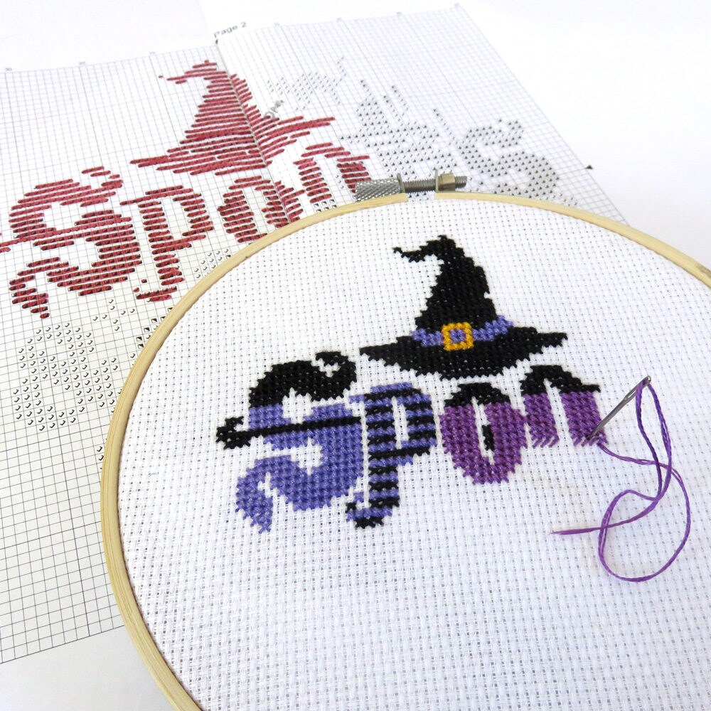 Cross Stitch Kits for Beginner Adults,Halloween Witch,Stamped Cross Stitch Patterns,Easy Needlepoint Embroidery Starter Kit for Women,DIY Needlework Supplies 16X20 Inch 