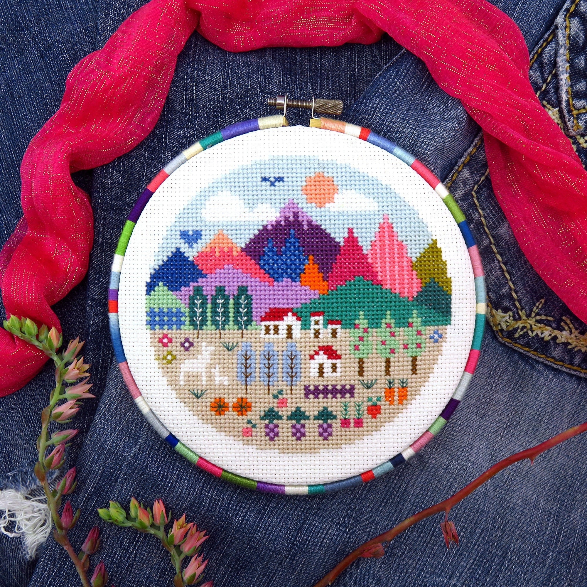 Crescent Moon phase cross stitch pattern Counted PDF Needlepoint stitch