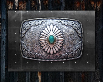 Southwest Buckle * Engraved * Antique Sterling Silver Finish * Native American Design * Fits 1 1/2" Belts * Premium Quality