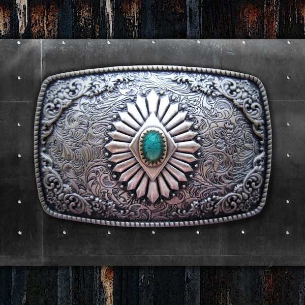 Southwest Buckle * Engraved * Antique Sterling Silver Finish * Native American Design * Fits 1 1/2" Belts * Premium Quality