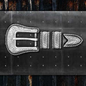 Ranger Buckle * 4 Piece * Hand Polished * Antique Silver * Rope Edge Design * Fits 1&quot; (25 mm) Wide Belts * Premium Quality * 5554-4