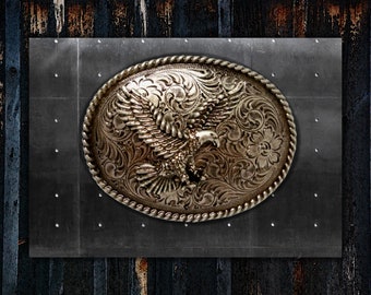 Eagle Landing Buckle * Engraved * Antique Silver Finish * Western Trophy Style Buckle * Fits 1 1/2" Belts * Premium Quality