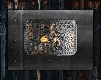 Hebilla de vaquero de rodeo * Jinete de Bronco encabritado * Bronce cobre antiguo * Diseño del oeste americano * Se adapta a cinturones de 1,5 pulgadas (38 mm) * Excelente calidad