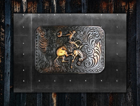 Rodeo Cowboy Buckle * Bucking Bronco Rider * Antique Copper Bronze * American West Design * Fits 1.5 inch (38 mm) Belts * Excellent Quality