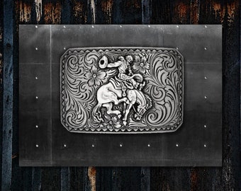 Rodeo Cowboy Buckle * Bucking Bronco Rider * Sterling Silver Plated * American West Design * Fits 1.5 inch (38 mm) Belts * Excellent Quality