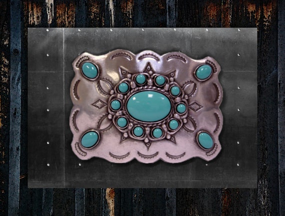 Southwest Buckle * Sterling Silver Finish * Turquoise  display picture 2