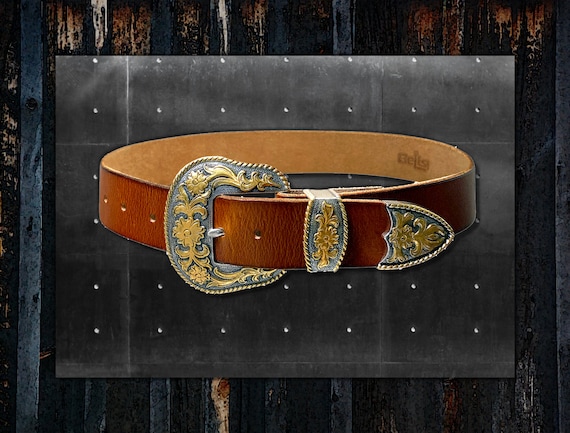 Custom Made Western Belt * Engraved Antique Silver & Gold  display picture 3