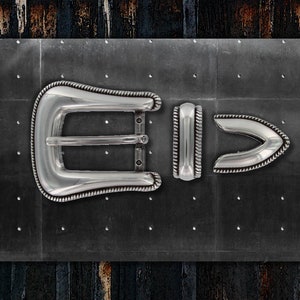 Western Buckle Set * 3 Piece * Classic Rope Edge Design * Antique Silver Finish * Fits 1&quot; (25 mm) Belts * Premium Quality * 5515
