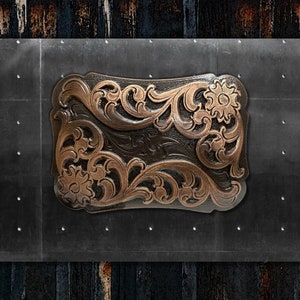 Western Floral Engraved Buckle *  Antique Copper Bronze Finish * Fits 1.5 inch (38 mm) Belts * Premium Quality