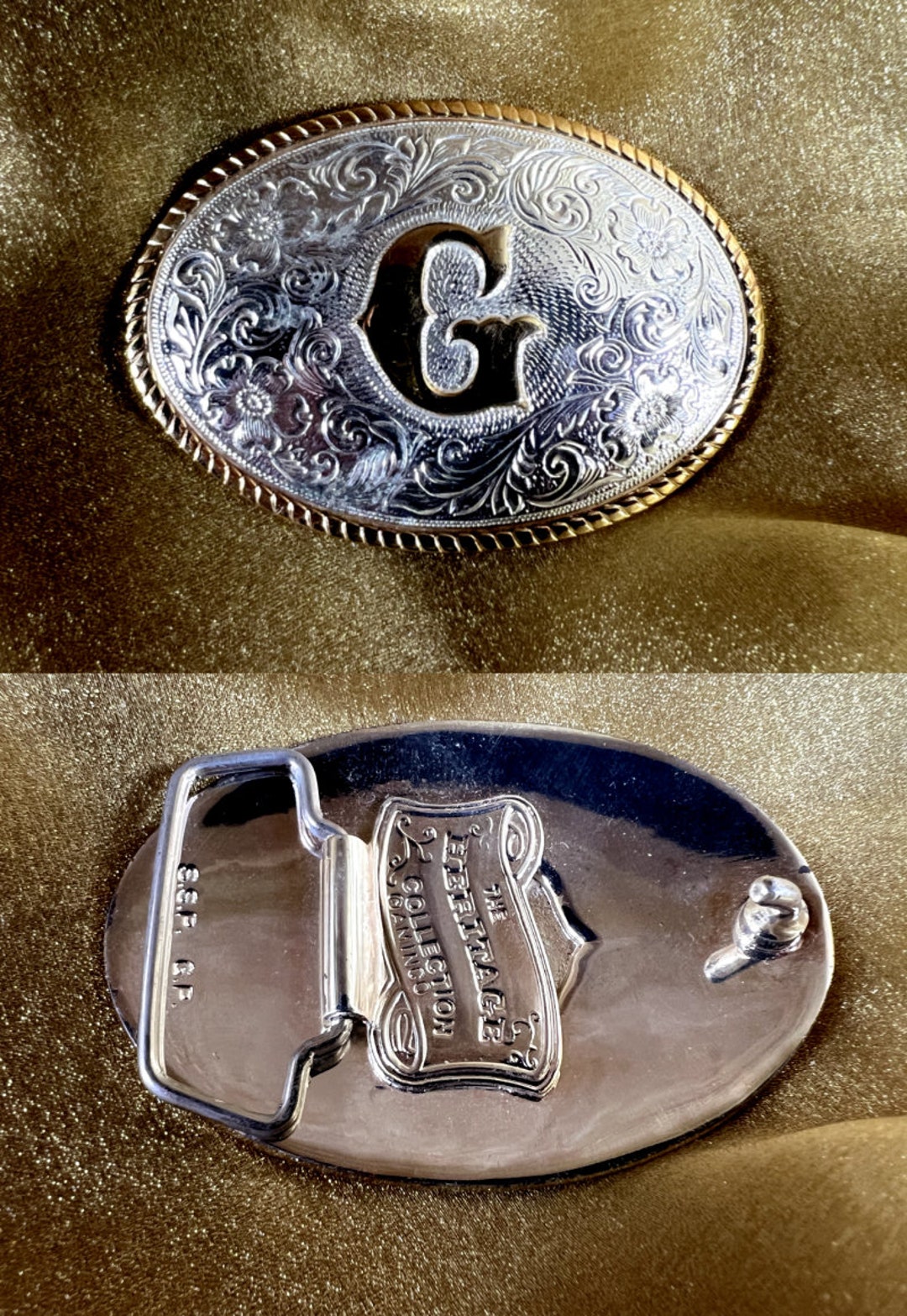 Western Style Initial Belt Buckle Initial Letter G Sterling Silver