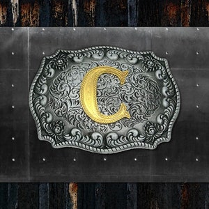 Initial Belt Buckles * A to Z * Antique Silver * Gold Initial * Western Trophy Style Buckle * Premium Quality * Fits 1 1/2&quot; (38 mm) Belts
