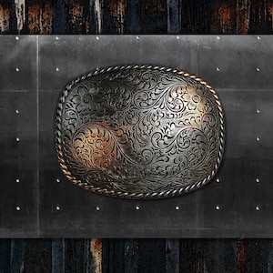 Western Belt Buckle * Engraved * Antique Copper Bronze Finish * Rope Edge * Premium Quality * Fits Belts up to 1 1/2" (38 mm) Wide