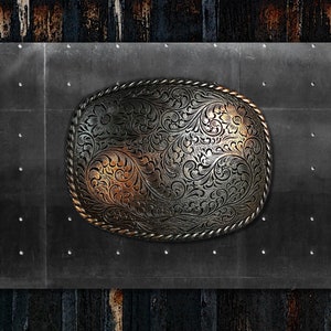 Western Belt Buckle * Engraved * Antique Copper Bronze Finish * Rope Edge * Premium Quality * Fits Belts up to 1 1/2&quot; (38 mm) Wide