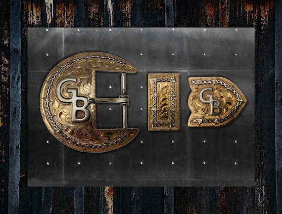 Piece Buckle Sets Personalized With Your Brand Initials Silver  Brass Copper Handcrafted Ranch Brand Buckles Made to Order