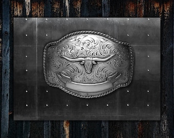 Texas Longhorn Buckle * Antique Silver * Trophy Buckle * Fits Belts up to 1 1/2" (38 mm) * Premium Quality