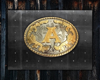 Initial Belt Buckles * A to Z * Western Style * Silver & Gold * Oval Rope Edge Design * Premium Quality * Fits 1 1/2" (38 mm) Belts
