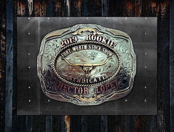 Western Trophy Buckle Ranch Brand Brass Copper Silver