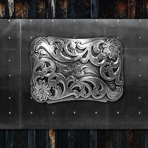 Western Floral Engraved Buckle * Antique Silver Finish * Fits 1.5 inch (38 mm) Belts * Premium Quality