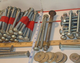 100 pcs CARRIAGE BOLT LOT / Bolts - Nuts - Washers / 6+ Inch / Discounted 65 Percent Off