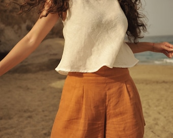 Summer Breeze: Women's Linen Crop Top for Effortless Elegance