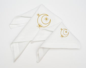 Winter Whispers: Linen White Embroidered Christmas Table Napkins with Festive Designs – The Perfect Gift for a Gracious Hostess