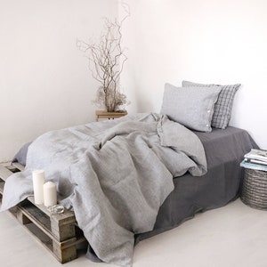 Linen duvet cover grey with flap, buttons, Home decor, Lithuanian linen, Soft linen bedding image 1